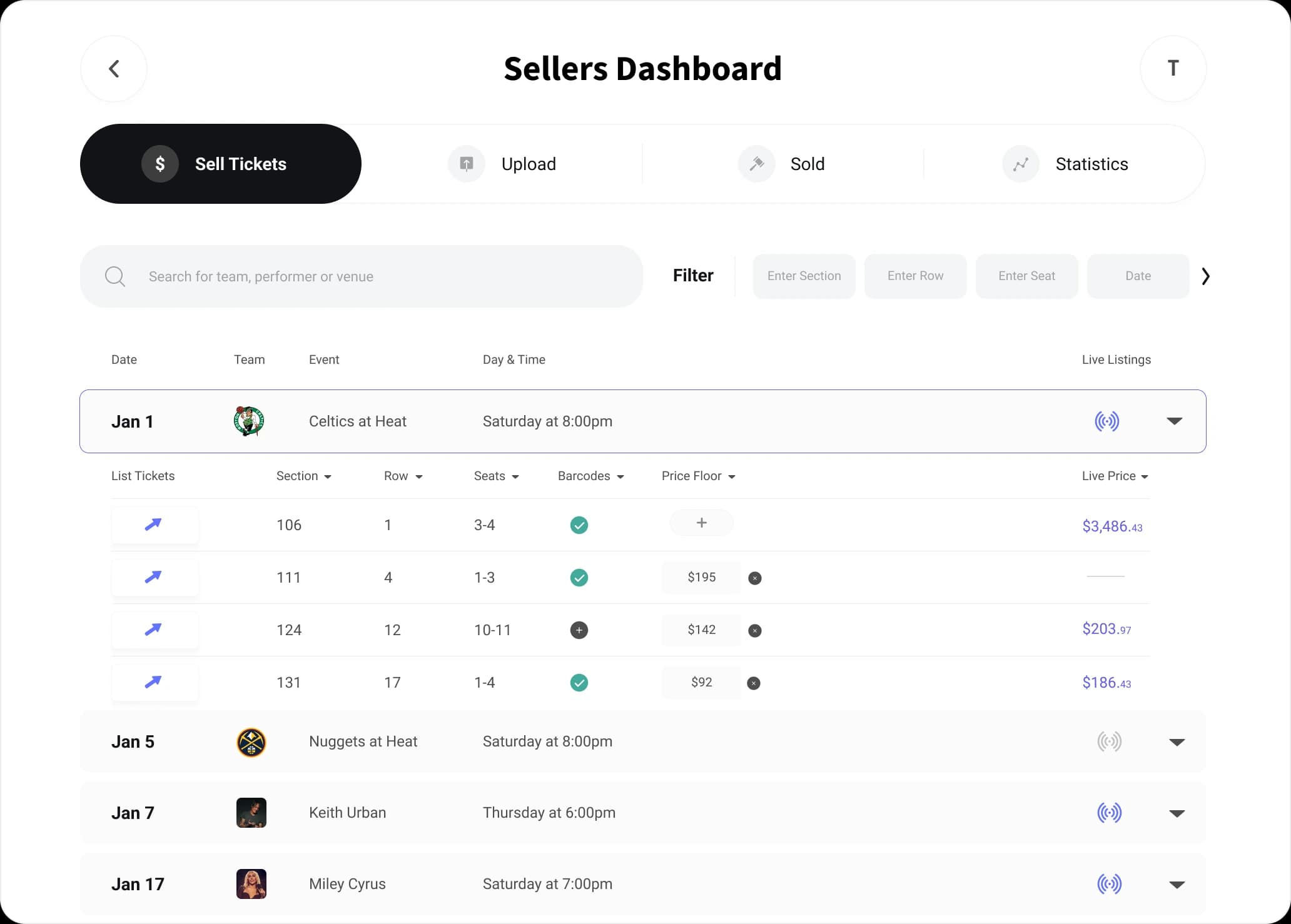 Sellers dashboard preview